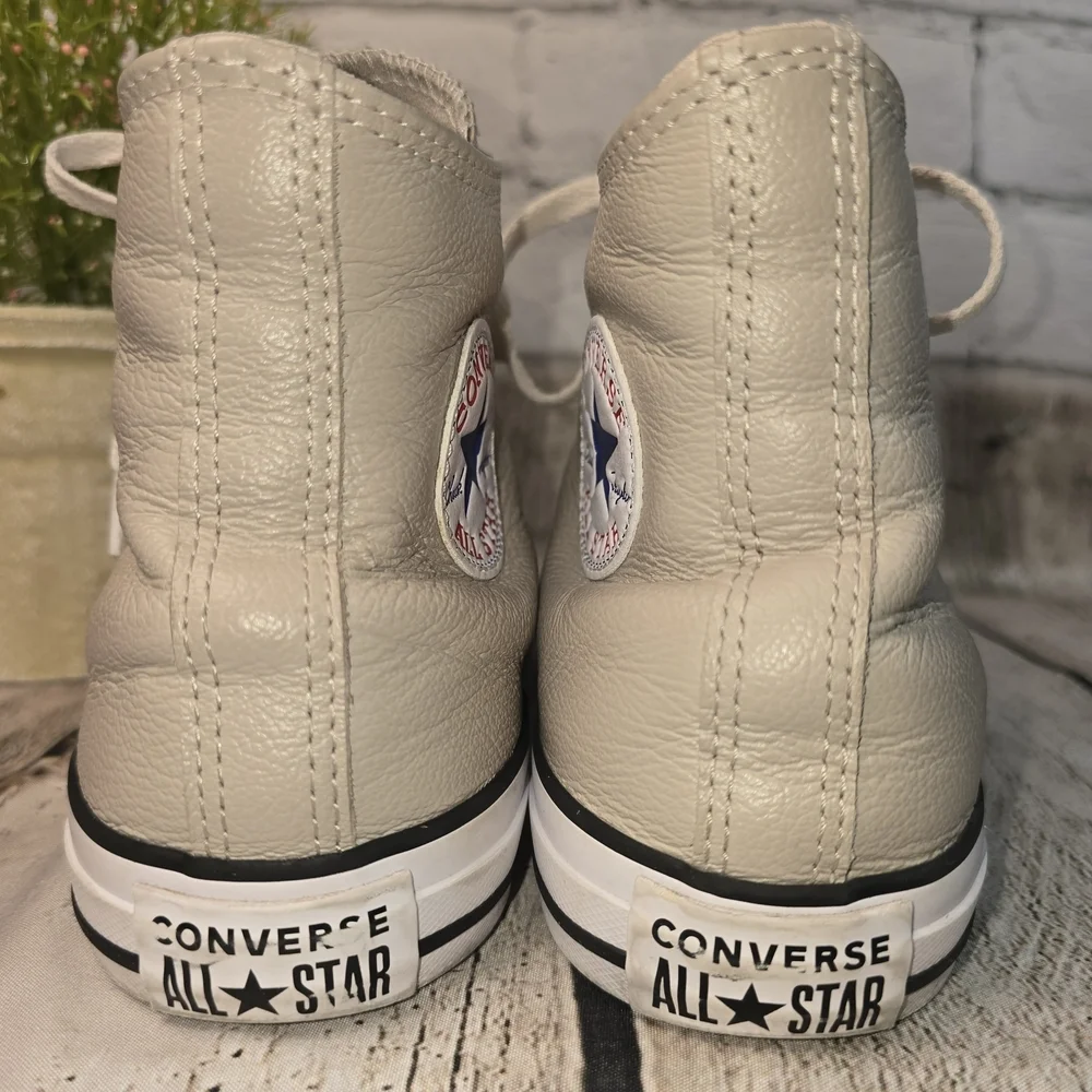 CONVERSE CHUCK TAYLOR ALL-STAR HIGH TOP LEATHER BEIGE MENS 8 WOMENS 10 EUC - Picture 10 of 12